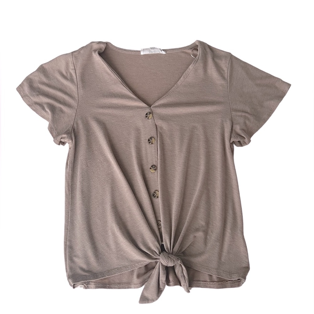 Hippie Rose Tan Tied Button Down Tee